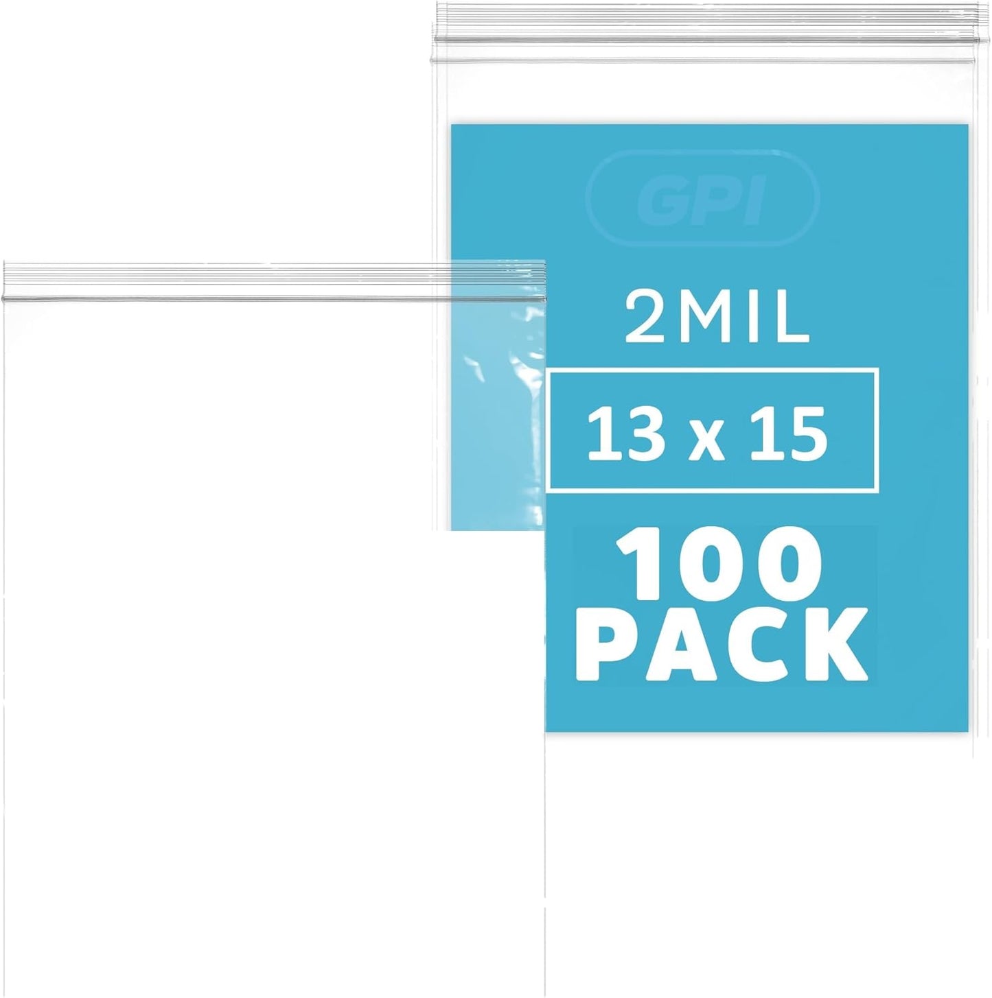 13" x 15" 2 Gallon Large Zip Bags, 2 Mil Thick Clear Plastic Reclosable Zipper Lock Bags with Write-on White Block, with Resealable Zip Top Lock for Food Storage & Office Supplies, 100 Count