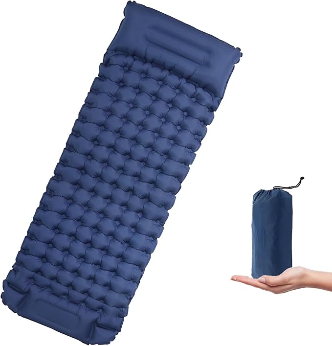 Self Inflating Camping Sleeping Pad, Built-in Foot Pump & Pillow Inflatable Camping Mat Single Air Mattress for Hiking, Camping Mattress Sleeping Pad for Camping Hiking Tent Travel