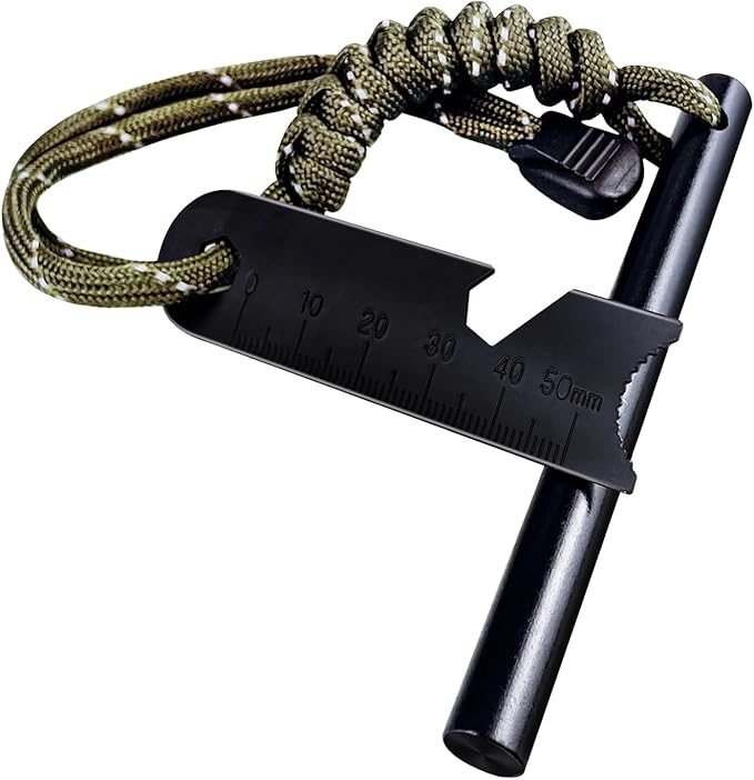 Heavy Duty Outdoor Survival Knife with Carabiner Clip, Black