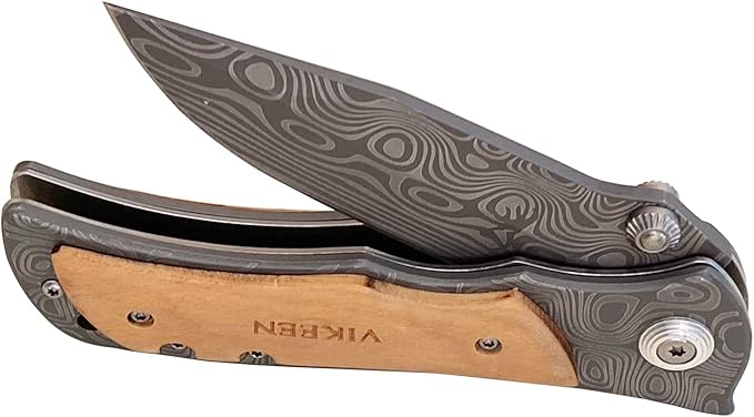 Pocket Knife, Folding Knife, Wood Handle Knife, Outdoor Camping Survival EDC Knife, gift for Men, Husband and Dad, with Nylon Pouch