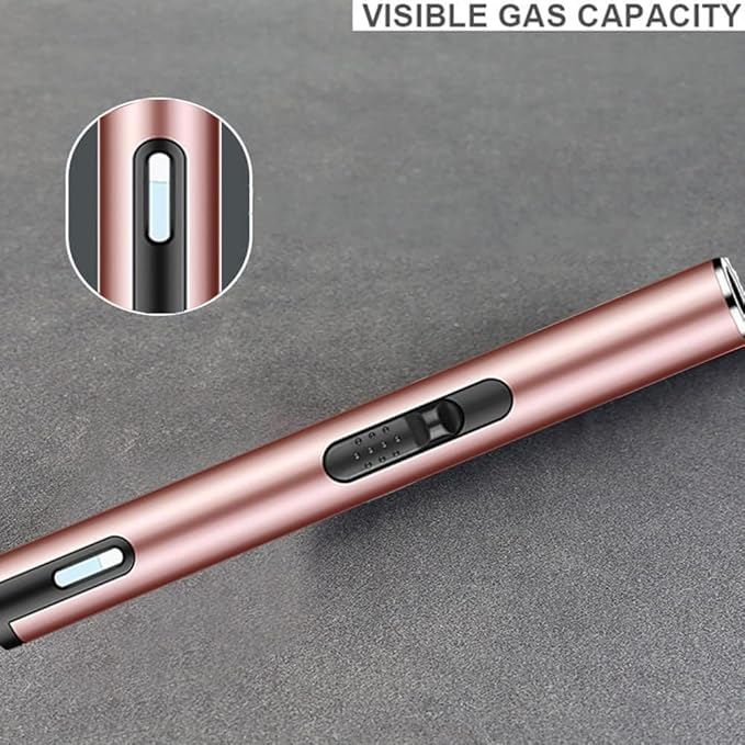 Jet Torch Lighter, Refillable Butane Lighter with Visible Window, Windproof Candle Lighter for BBQ, Camping, Stove, Kitchen Cooker, Hobs, Men Gifts (Gas Not Included) (Pink)