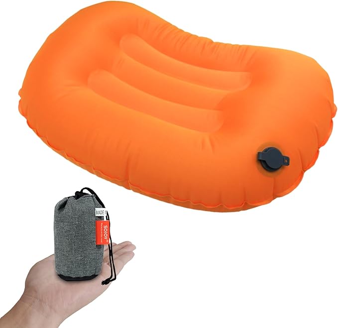 SJC Inflatable Camping Pillow – Ultralight Compact Neck Pillow for Camping Backpacking and Travel Ergonomic Lumbar Support for Sleeping
