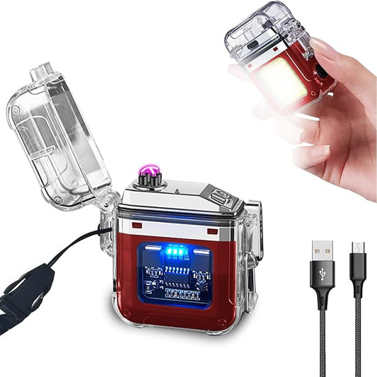 BABOBIU Electric Lighter Candle Lighter Windproof Waterproof Flameless USB Rechargeable Lighter with Portable Flashlight Gift for Father's Day, Christmas, Birthday (Red)