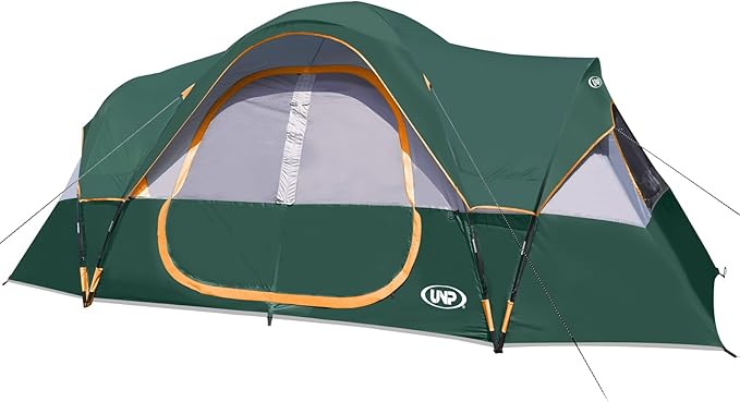 UNP Camping Tent 10-Person-Family Tents, Parties, Music Festival Tent, Big, Easy Up, 5 Large Mesh Windows, Double Layer, 2 Room, Waterproof, Weather Resistant, 18ft x 9ft x78in
