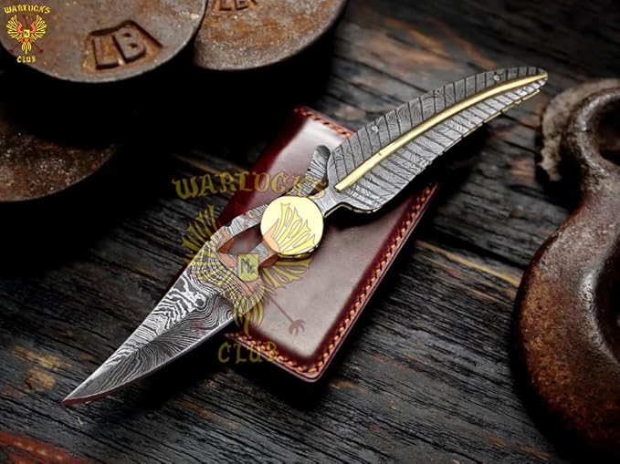 Handmade Damascus Pocket Knife with Sheath