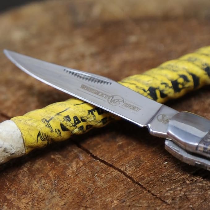 WHISKEY BENT HAT CO. Mini Hunter Folding Pocket Knife 2.75" Closed Length 440C Stainless Steel Blade (Tooled Country)