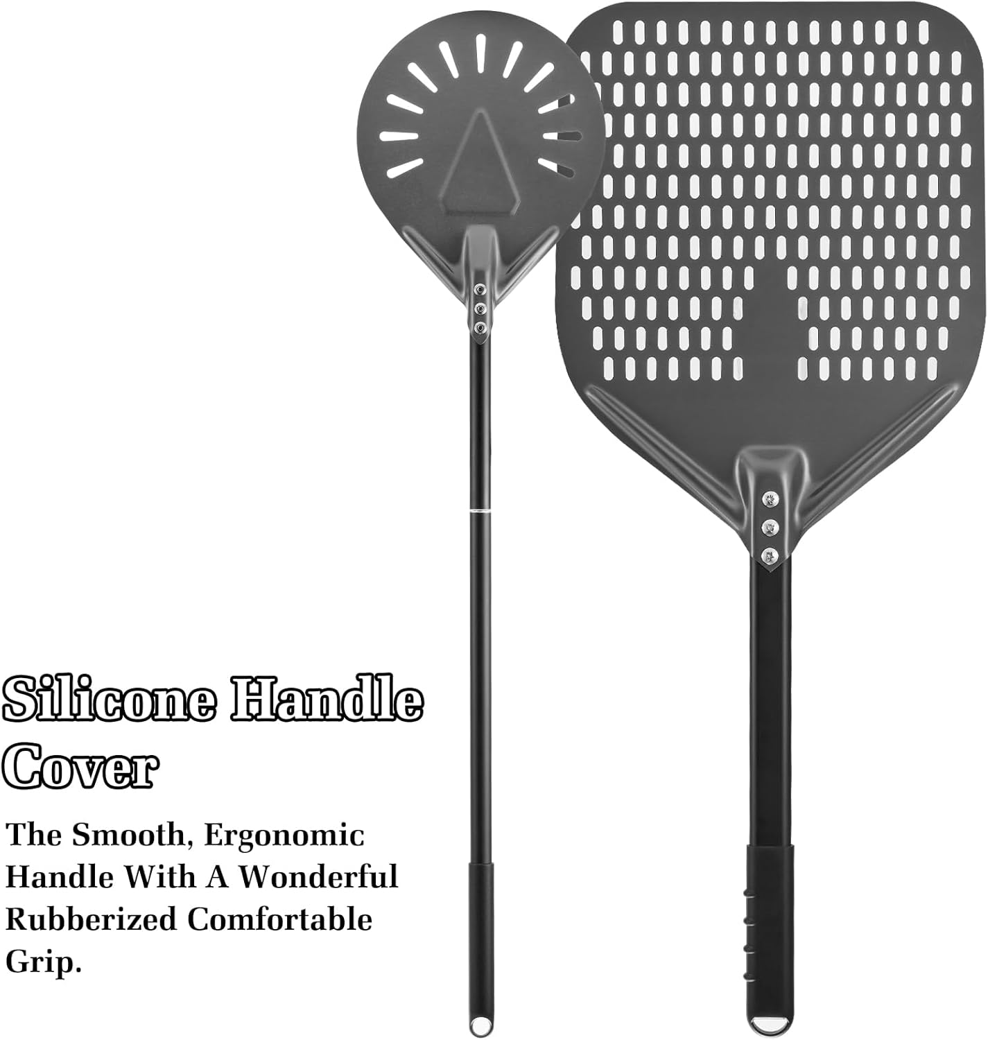 12 Inch + 9 Inch Perforated Pizza Peel Set, Pizza Turning Peel with Metal Handle, Pizza Spatula Paddle for Homemade Pizza Oven Accessories