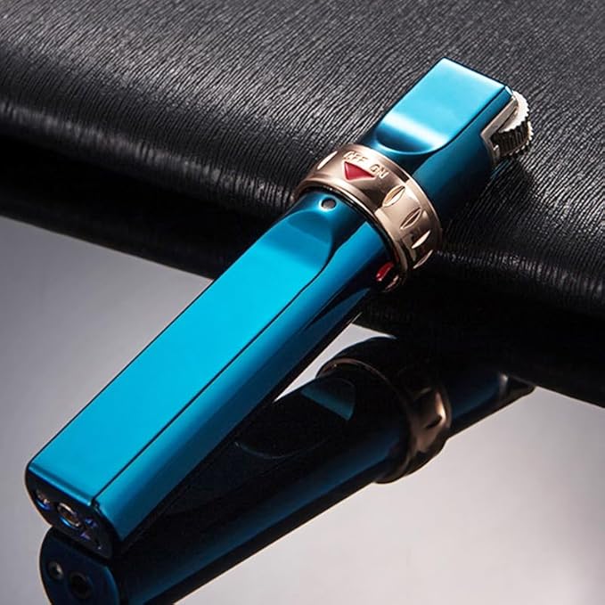 Blue Cool Butane Torch Lighters,Refillable Adjustable Jet Flame Lighter,Windproof,Gift for Men Candles Camping BBQ (No Butane Fuel)