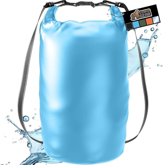 Gorilla Gear Heavy Duty 100% Waterproof IPX 6 Dry Bag, Tear and Puncture Resistant Bags, Kayaking Boating Hiking Camping Swimming Water Sports, Lightweight Outdoor Wet Storage Backpack, 20L Light Blue