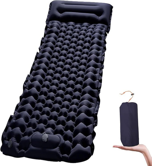 Sleeping Pad Ultralight Inflatable Camping Sleeping Pad with Pillow,Built-in Foot Pump,Lightweight Camping Mattress,Thick 4" Sleeping Mat for Camping Backpacking Hiking (Navy Blue, Single)