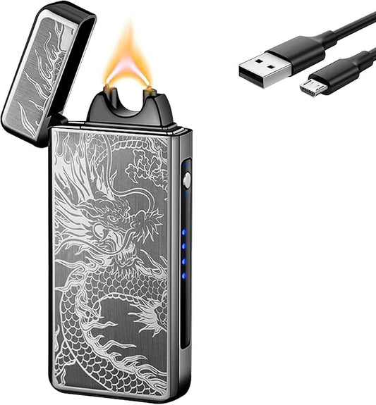 YOZWOO Arc Electric Lighter Rechargeable USB Lighter Plasma Large Flame Lighter Cool Electronic Lighter Windproof Lighter with Smart Long Life Chip for Outdoor Camping, Hiking, BBQ (Black Dragon)