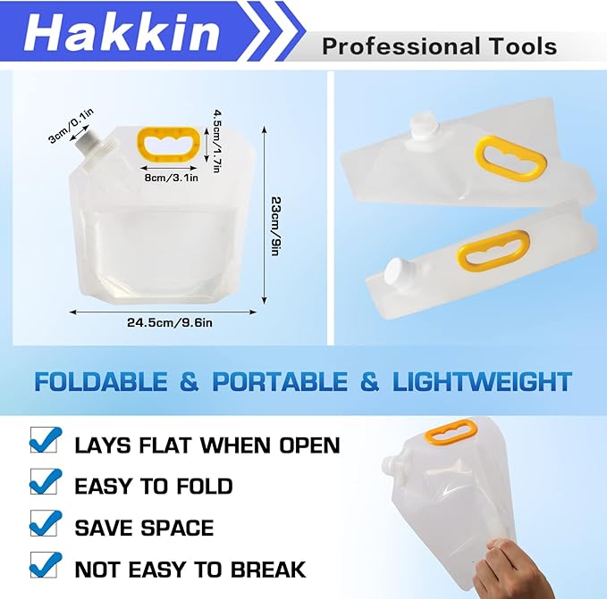 Hakkin Collapsible Water Tank Container 4 Pack 0.4 Gallon/1.5L, No-Leak Freezable Portable BPA Free Food Grade Plastic Storage Jug for Camping, Hiking, Travel, Emergency Survival Kit Bonus
