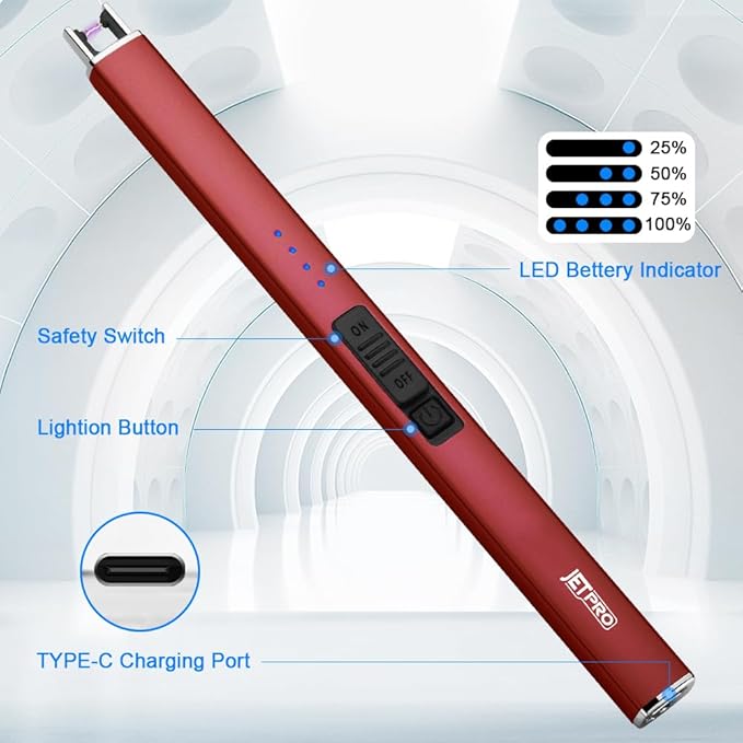 Electric Lighter Arc Windproof Flameless USB Lighter Rechargeable Lighter with Safety Lock for Candle BBQ Camping (Red)