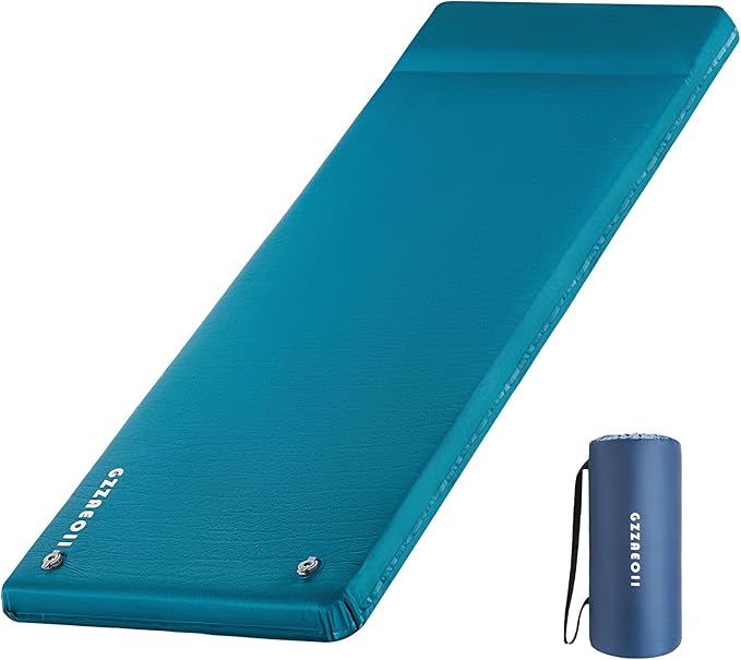 Self Inflating Sleeping Pad, 3" Extra Thick Memory Foam Camping Mattress Pad with Pillow, 4 Seasons Camping Air Mattress Insulated Foam Sleeping Mat for Car Camping, Travel, Tent, Cot, Floor