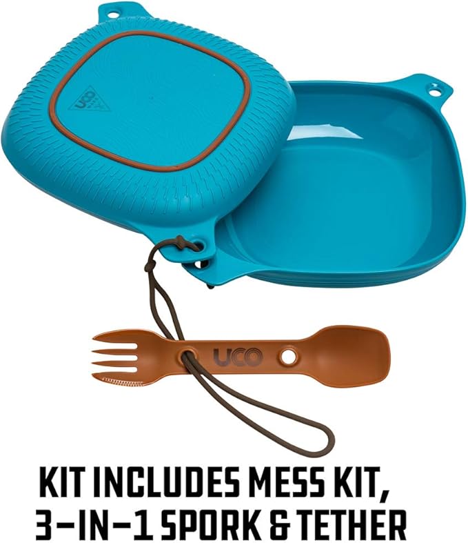 UCO 4-Piece Camping Mess Kit with Bowl, Plate and 3-in-1 Spork Utensil Set