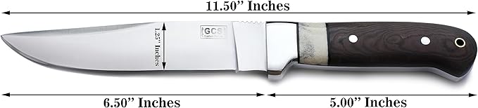 GCS Handmade D2 Steel Tactical Survival Hunting Camping Knife Brown Micarta Handle with Brown Leather Right or Left Hand Horizontal Fixed Blade Knife Sheath & Sharpening Stone GCS209