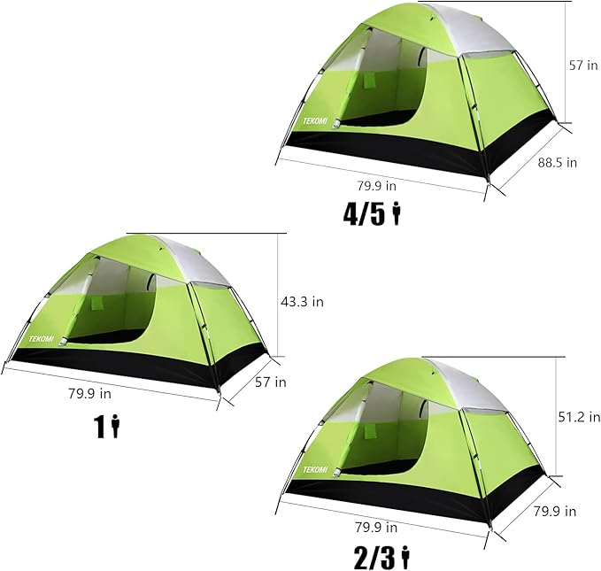 Camping Tent, TEKOMI Waterproof Family Dome Tent with Removable Rain Fly, Instant Cabin Tent for 60 Seconds Set Up, Advanced Venting Design, Fit Camp Backpacking Hiking Outdoor, Dark Green