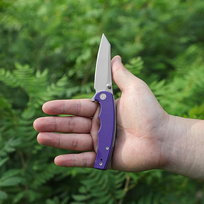 CIVIVI P87 Folder EDC Knife, Kaila Cumings 2.9-in Nitro-V Silver Bead Blasted Blade Reverse Tanto, G10 Handle with A Thumb Stud Liner Lock Folding Pocket Knife for Everyday Carry (Purple)