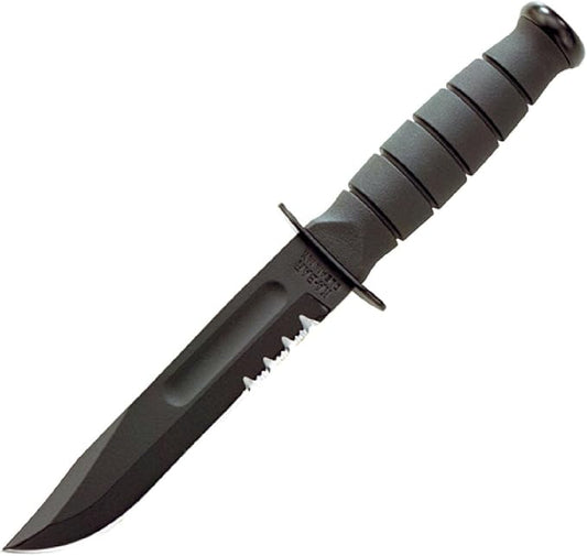 KA-BAR Knives, Inc Ka-Bar Short Black Fixed Serrated Blade Knife Short Black, Ser w/Leather Sheath 1257