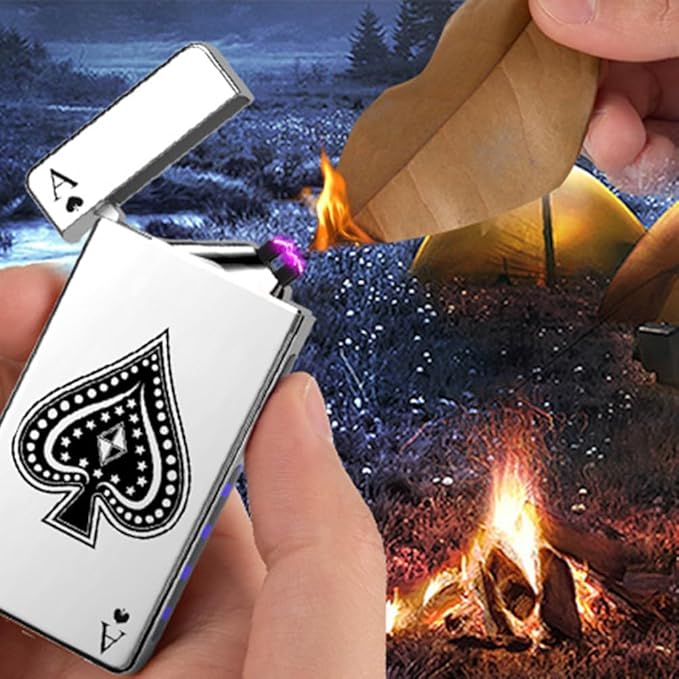 LcFun Ace Lighter USB C Electric Lighters Rechargeable USB Lighter with Poker Design Dual Arc Plasma Lighters Flameless Windproof Lighters for Candles, Incense Stick, Camping