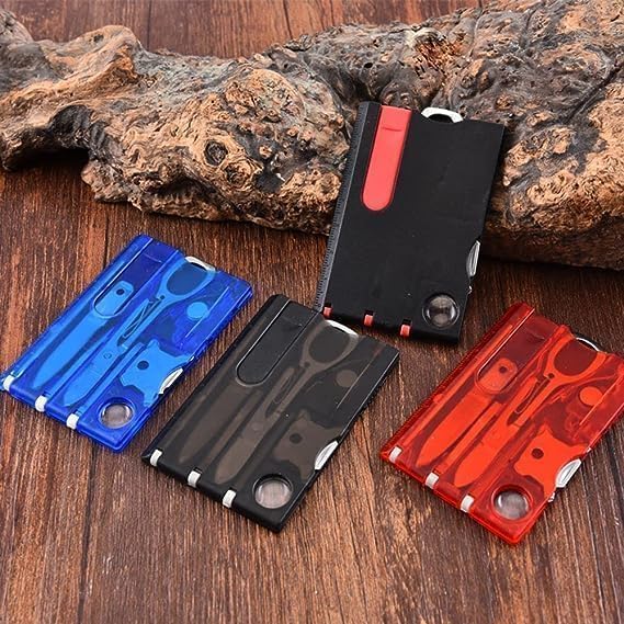 Black Outdoor Survival Bottle Opener Card Multi Tool Outdoor Barbecue Knife Camping Tool Hiking LED Light Magnifier EDC Tool Gear Multitools Hand Tools Accessories