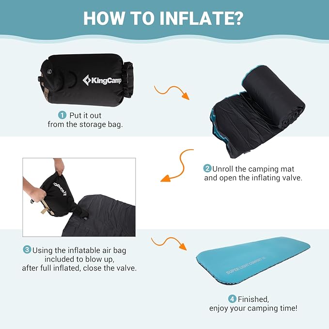 KingCamp Ultrathick Self-Inflating Camping Mat - 4" Memory Foam Sleeping Pad for Backpacking, Traveling, Hiking, Car Camping - Lightweight 4-Season Camping Mattress