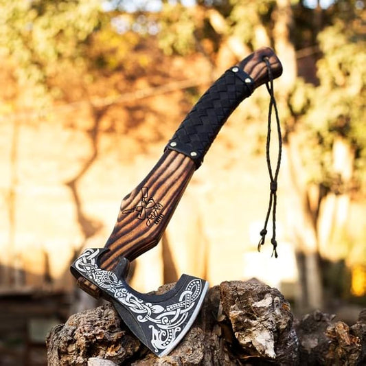 Handmade Gift Forged Carbon Steel Viking Axe, Camping Hatchet with Ash Wood Shaft (Medieval Axe)