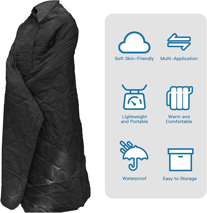 Military Poncho Liner 55”x 79” Camping Blanket Woobie Compact Waterproof for Travel Stadium Outdoor Camping