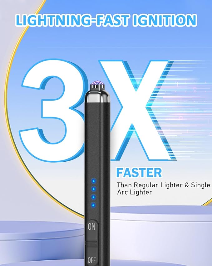 Electric Lighter Rechargeable Candle Lighter - Dual Arc Plasma Lighter Windproof & Flameless with LED Display USB-C for Candle Cooking Camping (Black)