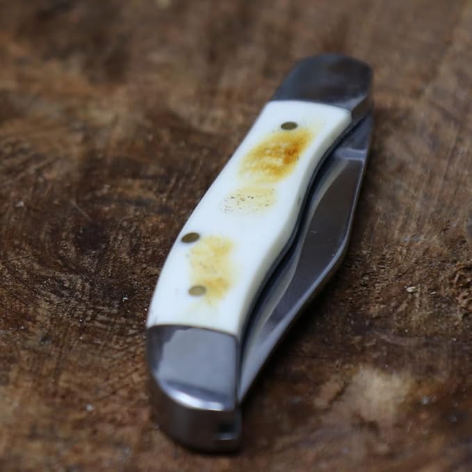 WHISKEY BENT HAT CO. Mini Hunter Folding Pocket Knife 2.75" Closed Length 440C Stainless Steel Blade (Burnt Bone)