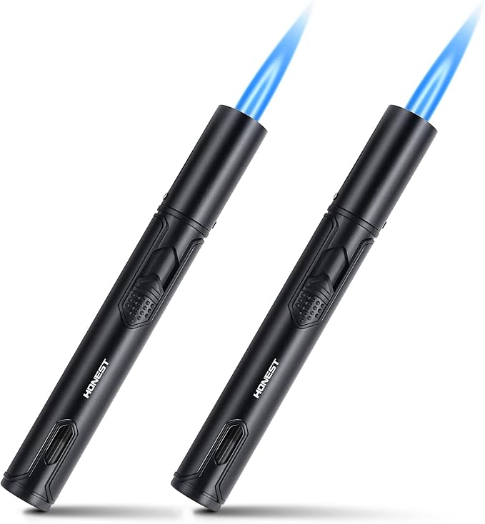 Butane Torch Lighter Refillable Torch Lighter 2 Pack Adjustable Jet Flame Butane Lighter Black 6-inch Pen Butane Lighter for BBQ Stove Grill Candle Camping 6-inch (Gas Not Included)