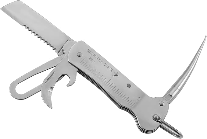 Sailor's Survival Knife Pocket Size EDC Multi Tool Swiss Army Skipper Emergency Rigging Tool with Can Opener, Screwdriver, Knife, Wire Stripper for Boating, Sailing, Fishing and Hunting