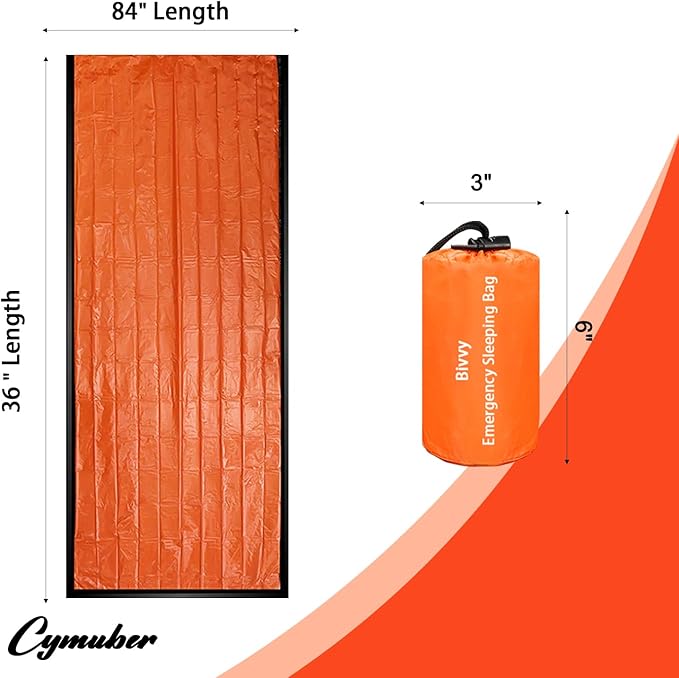 Emergency Sleeping Bag Survival Bag, Cymuber Portable Waterproof Thermal Bivy Sacks Tac Bivvy Bags,Camping Mylar Sleeping Bag Survival Gear Emergency Blankets Survival Shelter