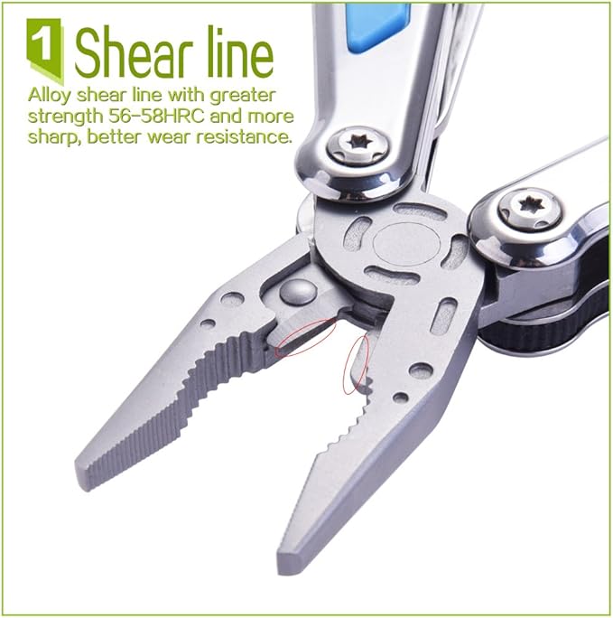 Folding Multitool Pliers Bottom Bone Elastic Forceps Clamp Multifunction Fine Blanking Pocket Pliers with Nylon Sheath and Gift Box Suitable for Home/Camping/Travel/Hiking/Outdoor Blue