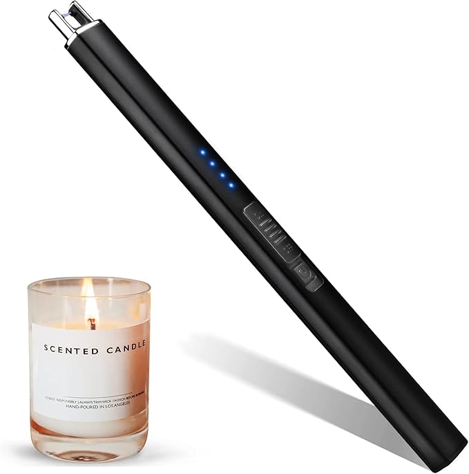 Electric Lighter, Rechargeable Candle Lighter, USB Lighter with Safe Button, Birthday Candles Sparklers, No Fuel Needed, Perfect for Grill Kitchen BBQ Camping (Black)