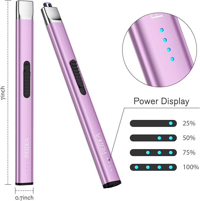 REIDEA Lighter Electronic Candle Lighter USB Rechargeable with Security Lock, Windproof Fast Heat Sinking, Non-slip Switch Electronic Lighter for Candle, Grill, Camping (2 Pack Lavender Purple)