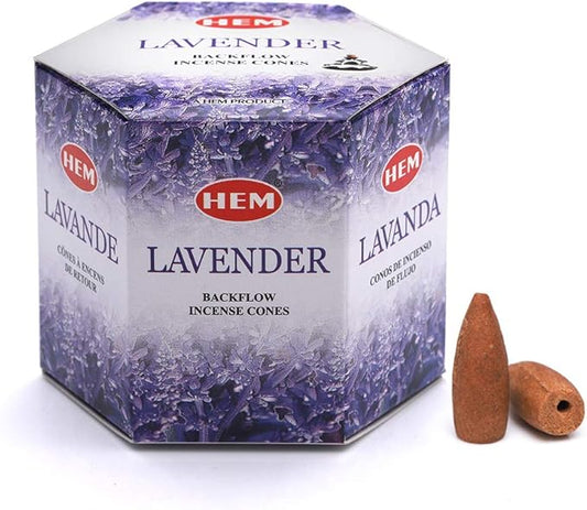 HEM Lavender Backflow Brown Incense Cones | Long Lasting Aroma for Positivity & Pure Air | Wood Powder | Aromatherapy for Stress Relief, Air Purifier & Cleansing | Gift Set - Pack of 40 cones