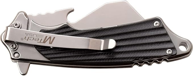 MTECH USA - Spring Assisted Folding Knife - Mirror Polished Stainless Steel Blade w/Bottle Opener, Stainless Steel Handle w/Black G10 Scales, Pocket Clip, Liner Lock - EDC – MT-A1186MR, Multi