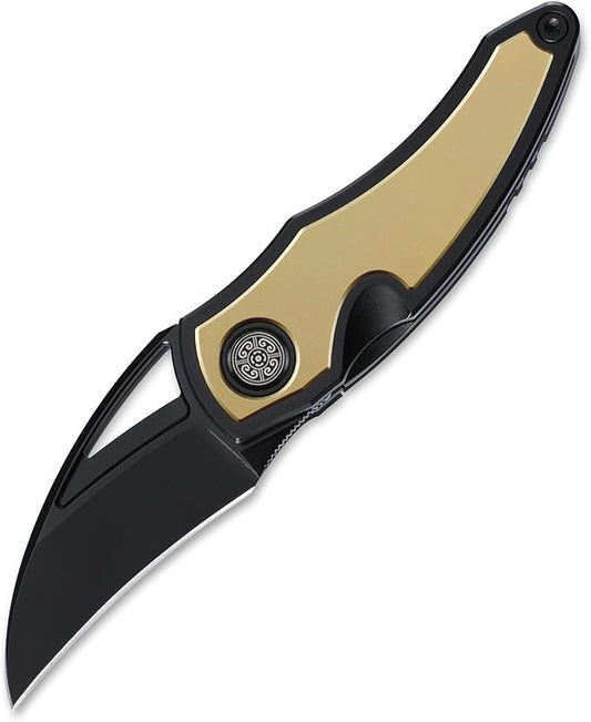 Knife Karasu Pocket Folding Knife,2.12" M390 Steel Blade Stonewashed Titanium Handle Front Flipper Knife,Small EDC Knife with Pocket Clip (Black Gold)