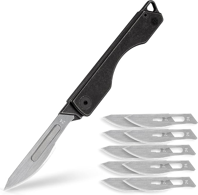KeyUnity KK01 Titanium Folding Knife, Utility EDC Pocket Knife with #24 Replaceable Blade, for Outdoor Hunting, Camping, Fishing, Hiking for Men & Women (PVD Black)