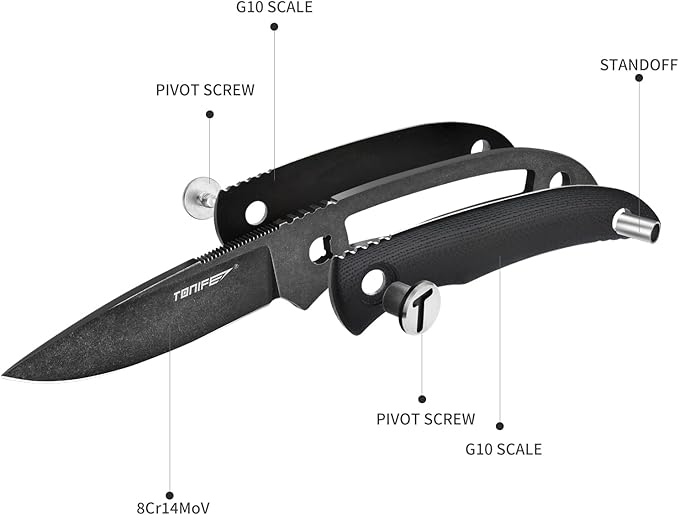 TONIFE Nova 2.68'' Blade Mini Neck Knife Knife Full Tang Fixed Blade Knife with Kydex Sheath and Adjustable Paracord Lanyard for Camping Outdoor Survival Tool (Black+Black Oxide then Stonewash)