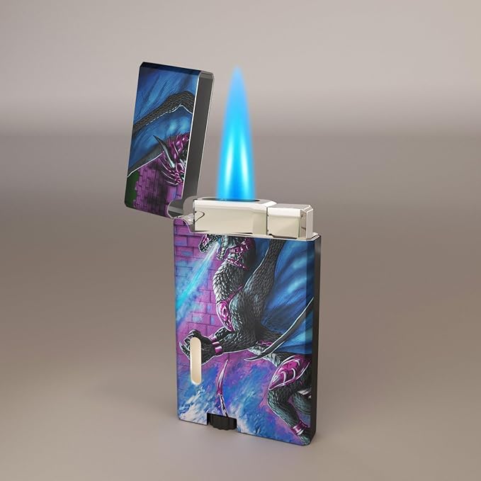 Red and Blue Dragon Spits Fire Cool,Butane Jet Torch Lighter,Refillable Windproof Flame Torch Lighters,Adjustable,Long,BBQ Candles Camping (No Gas)
