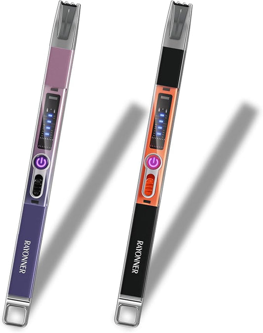RAYONNER Electric Candle Lighter Plasma Arc Lighters Windproof & Flameless USB with Rechargeable Double Safety Switch for Candle BBQ Camping (2 Pack - Pink/Purple Gradient&Black-Orange)