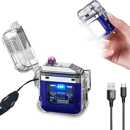 BABOBIU Electric Lighter Arc Lighter Flameless Windproof Waterproof Plasma Lighter with Dual Plasma Arc for Candles, Incense, Wick kindling (Blue)