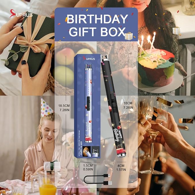 SUPRUS Candle Lighter Arc USB Lighter Electric Lighter with Upgraded LED Battery Display Safety Switch Rechargeable Flameless Plasma Windproof Portable for Birthday (Birthday Black)