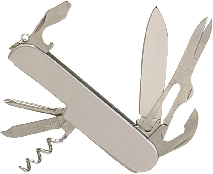 Thirsty Rhino Util, Stainless Steel Utility Pocket Knife, 7-in-1 Multi-Function Multi-Tool, Silver (Set of 12)