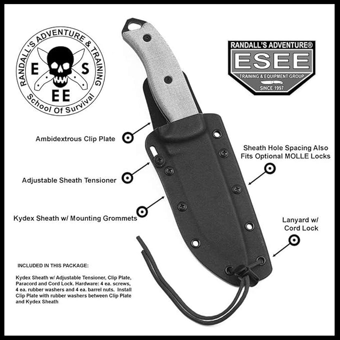 ESEE Authentic Model 5 Tactical Survival Fixed Blade Knife - Ambidextrous Kydex Sheath - SERE Team Designed (ESEE-5S-E)