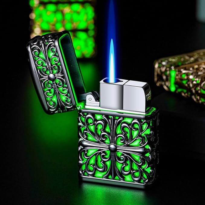 Black Cool Lighter,Refillable Butane Jet Torch Flame Windproof Lighters,Adjustable,Camping BBQ Kitchen Outdoors (N2)