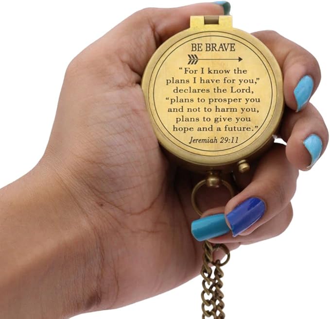 For I Know The Plans I Have For You, Jeremiah 29:11, Solid Brass Directional Engraved Compass, Baptism Gifts for Boys Girls, First Communion, Christian Gifts for Men, First Confirmation Gifts for Boys