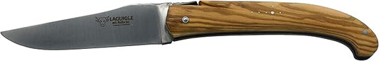 Laguiole en Aubrac ‘The Trapper’ Handmade Luxury Folding Pocket Knife, 5.5-in / 14cm, Olive Wood Handle